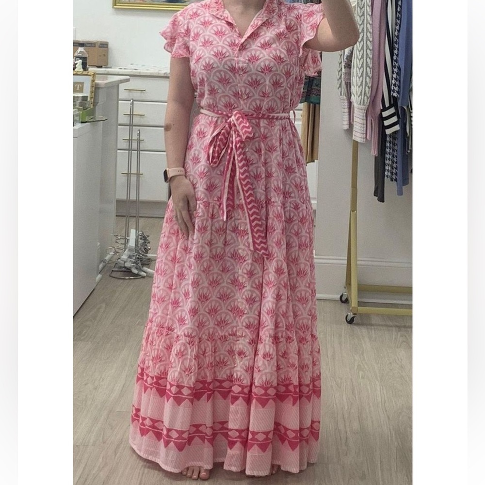 Oliphant pink ruffle collar maxi dress